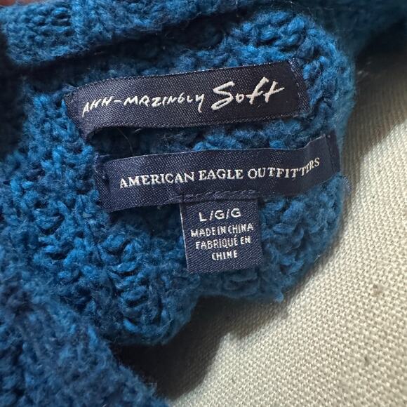 American eagle sweater womens L Ahh-mazingly soft teal blue oversized cotton - Picture 4 of 5